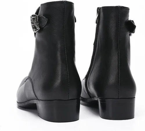 Vista 6 de Santimon Botas vaqueras para hombre, vestido formal, botas Chelsea de cuero genuino, botas casuales Patry de moda occidental, formal, baile