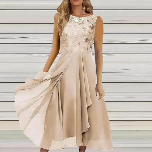 Vista 2 de Vestido de invitada de boda para mujer, de gasa, elegante, de encaje, sin mangas, para dama de honor, S-4XL