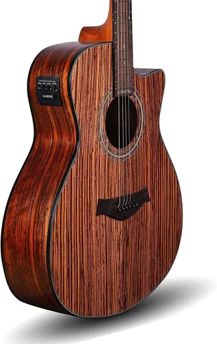 Vista 4 de Kadence Acoustica Series - Guitarra electroacústica de madera (madera de cebra) – Guitarra electroacústica con pastilla, afinador integrado y bolsa