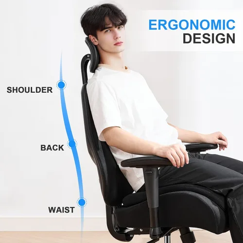Vista 5 de Office Chair with Ergonomic Lumbar Support and Mesh Back for Home Office, Desk Chair with Wide Seat and Adjustable Arms for Computer Desk, Computer
