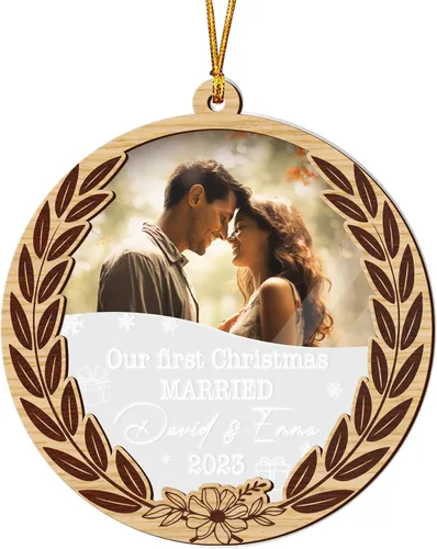 Vista 14 de V VIBEPY Impreso en todas partes, sin vidrio real, adornos personalizados para parejas, adornos de Navidad, adornos de 3.5 pulgadas, adornos de 2