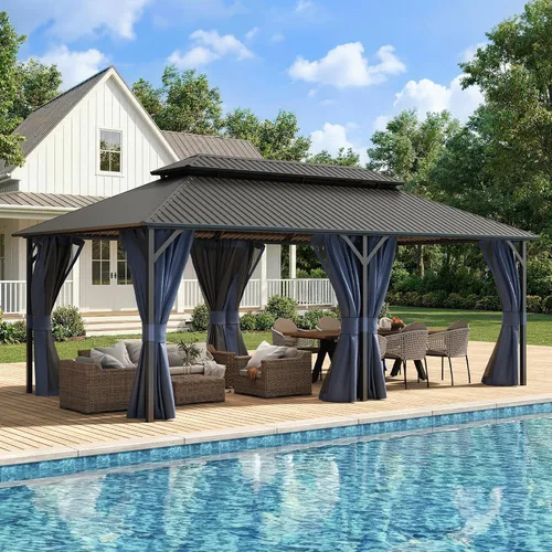 Vista 19 de UDPATIO Gazebo de techo rígido de 10 x 10 pies, para exteriores, resistente Gris
