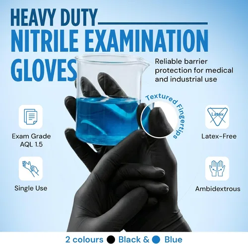 Vista 2 de Guantes de examen de nitrilo, sin látex, sin polvo, no estériles, desechables, para medicina, limpieza y preparación de cocina
