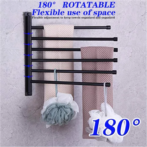 Vista 3 de GERZWY - Toallero de baño con brazo giratorio montado en la pared, con 6 brazos, organizador para toallas, acero inoxidable SUS 304, acabado negro
