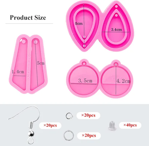 Vista 2 de Kit de 103 moldes de resina para aretes de bricolaje – Gota de lágrima/cuadrángulo/molde de silicona con forma de círculo retro, molde de fundición