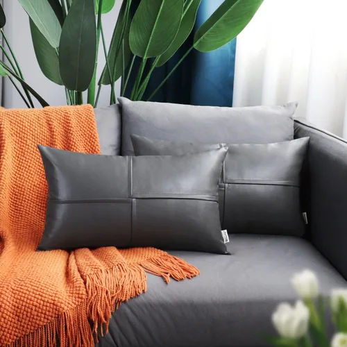 Vista 105 de BRAWARM Fundas de Almohada Decorativas de Cuero Sintético 12 X 20 Pulgadas, Fundas de Almohada Lumbar de Cuero Naranja Paquete de 2, Almohadas