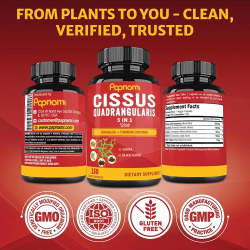 Vista 6 de Cápsulas prémium de Cissus Quadrangularis con boswellia, guggul, cúrcuma, extracto de pimienta negra - 150 cápsulas - Suministro para 5 meses