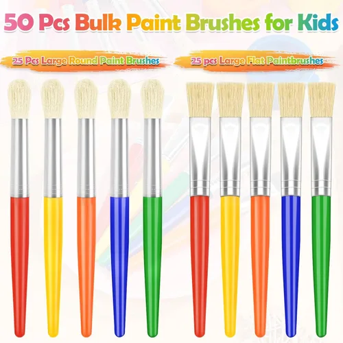 Vista 5 de anezus - Juego de 50 pinceles de pintura para niños pequeños a granel con pincel redondo grande y pinceles planos grandes para niños en edad