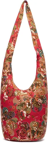 Vista 215 de Bolsa de hombro para mujer, de lona en estilo hippie/bohemio para llevar cruzada al hombro, disponible en diferentes colores y estampados