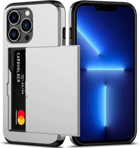 Vista 31 de Nvollnoe Funda para iPhone 13 con tarjetero [almacena 5 tarjetas] Funda tipo cartera de doble capa resistente a prueba de golpes con ranura oculta