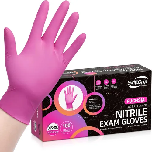 Vista 10 de SwiftGrip Guantes de nitrilo sin polvo, 3 mil, guantes de nitrilo desechables, sin látex, sin polvo, rosa/fucsia