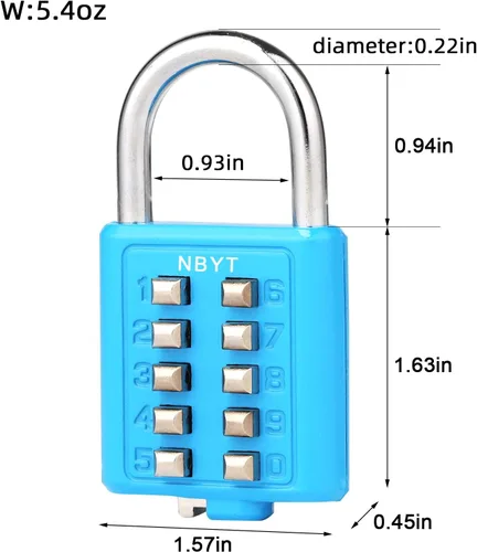 Vista 2 de Candado de 5 dígitos Cerradura de combinación digital, cerradura digital de seguridad con botón, aplicable al gimnasio o vestuario deportivo, caja