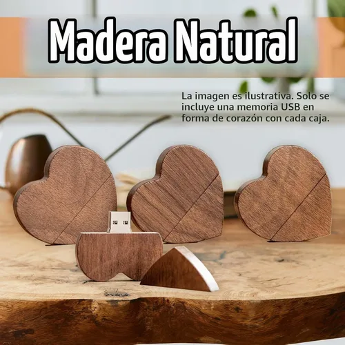 Vista 5 de Unidad flash de madera en forma de corazón 32GB USB3.0 con caja de regalo, unidad USB de madera 32G USB 3.0 Super-Speed JumpDrive caja de madera