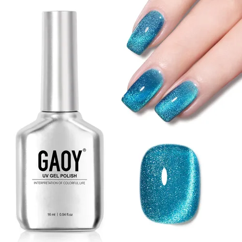 Vista 82 de GAOY Esmalte de uñas de gel Brown Cat Eye, 4629 azul ámbar, 0.5 fl oz Ámbar azul