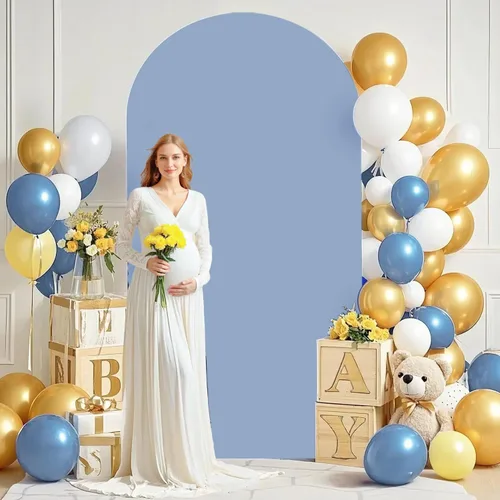 Vista 3 de Cubierta de Arco de Boda Azul Polvoriento 6FT Spandex Cubiertas de Arco Ajustadas Elásticas Cubierta de Arco Chiara de Fondo Elástico Cubiertas