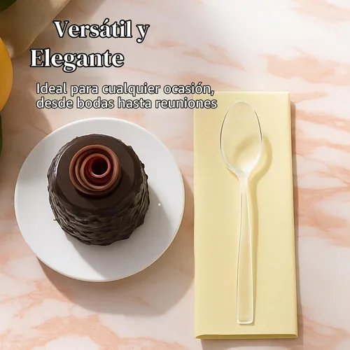 Vista 6 de Prestee Paquete de 100 cucharas de plástico transparente a granel, cucharas de plástico resistentes de 6 pulgadas para bodas, fiestas y eventos