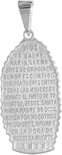 Vista 2 de Medalla de plata de ley de 1.5in con la oración de la Virgen de Guadalupe