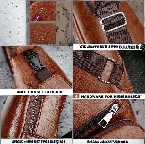 Vista 5 de Bolso bandolera de cuero personalizado - Bolso cruzado para hombre - Bolso de pecho para hombre - Mochila bandolera con puerto de carga USB - Bolsa