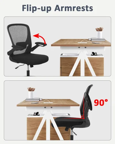 Vista 11 de BestOffice - Silla de oficina ergonómica de malla, silla de computadora giratoria con respaldo medio, con soporte lumbar, brazos abatibles, silla