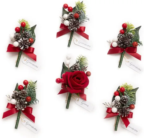 Vista 34 de Ling's Moment Boutonniere para Hombres Boda, Juego de 6, Novio y Padrinos Boutonniere para Boda Regreso a Casa Halloween Ceremonia Aniversario, Cena