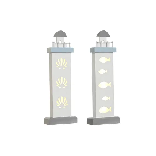 Vista 3 de Figura Decorativa DKD Home Decor 14 x 5,5 x 40 cm Azul Blanco Faro Espirales Concha Mediterráneo (2 Unidades)
