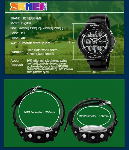 Vista 4 de FANMIS Unisex Sports Watches Military Analog Digital Display Watch Multifunction Dual Time Alarm Stopwatch Backlight 50M Waterproof Outdoor Sports