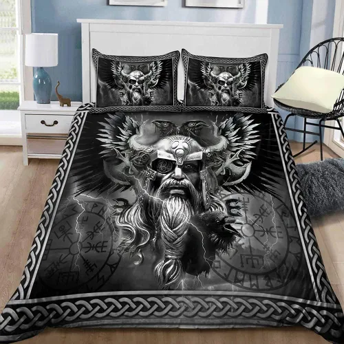 Vista 4 de Nordic Valhalla Odin - Juego de funda de edredón de 3 piezas, estampado en 3D vikingo, juego de funda de edredón para cama individual, matrimonial