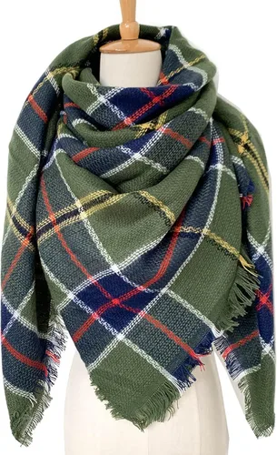 Vista 2 de ovticza Bufanda para mujer, para otoño, invierno, cálida, casual, larga, mullida, suave, a cuadros, bufanda para el cuello, bufanda gruesa