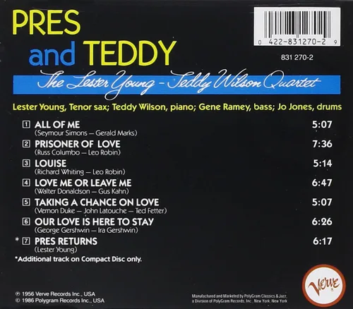 Vista 2 de Pres And Teddy w/Teddy Wilson 1 bonus trk 1956