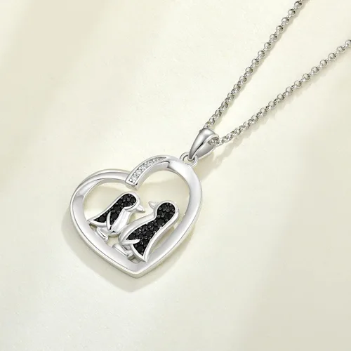 Vista 4 de JO WISDOM Collar de pingüino, plata de ley 925 con circonita cúbica y colgante de pingüino