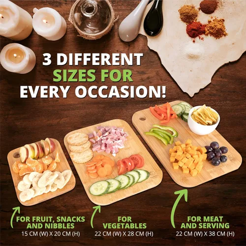 Vista 3 de Oliver's Kitchen ® Juego de 3 tablas de cortar de madera, diferentes tamaños para cada ocasión, bellamente diseñadas, duraderas y resistentes al