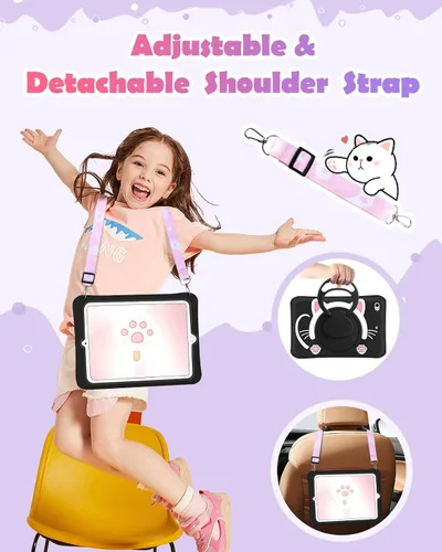Vista 3 de Wazzasoft Funda para iPad Mini 1/2/3 de 7.9 pulgadas para niñas, linda cubierta de gato negro kawaii, dibujos animados femeninos de gatito