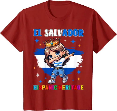 Vista 59 de Camiseta infantil El Salvador Dabbing Girl Hispanic Heritage Celebration, Negro