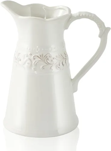 Vista 8 de Jarrón de Cerámica Blanco con Flor, Jarra de Cerámica de Granja para Decoración del Hogar, 18.5 cm de Altura.