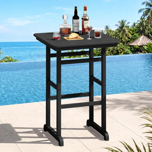 Vista 31 de SERWALL 5 Pcs HDPE Bar Height Adirondack Chairs and Bar Table Set, Blue Azul