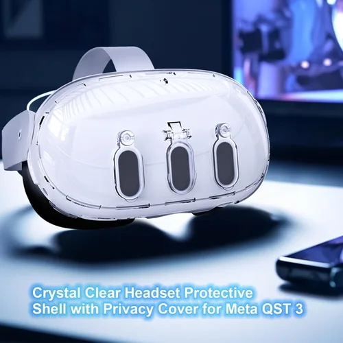Vista 4 de JDDWIN VR - Carcasa rígida para auriculares compatible con Meta Oculus Quest 3, cubierta facial transparente con cubierta de privacidad giratoria