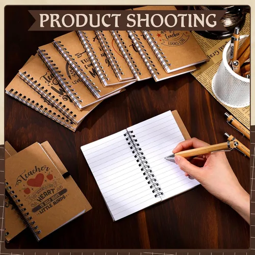 Vista 5 de Ctosree Juego de regalo de agradecimiento al profesor, bolígrafo motivacional de bambú, cuaderno en espiral, bolígrafos inspiradores
