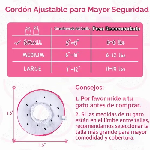 Vista 2 de ANWA Collar de cono ajustable para gato, suave, lindo collar de dona para gato después de la cirugía, conos de recuperación de gatitos para dejar