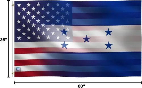 Vista 8 de Bandera híbrida estadounidense hondureña de 3 x 5 pies: pancarta 100% poliéster, ojales de latón y cabecera de lona fuerte, para uso en exteriores