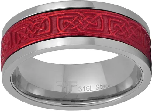 Vista 2 de Fantasy Forge Jewelry Anillo giratorio celta rojo para hombre y mujer de acero inoxidable vikingo nórdico antiansiedad tallas 5-17 Metal no precioso