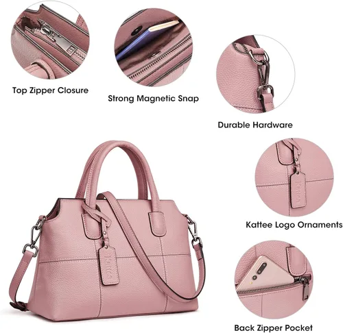 Vista 23 de Kattee - Bolsos de piel auténtica para mujer, bolsos de mano suaves para mujer