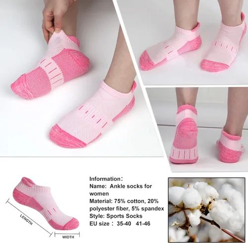 Vista 6 de Calcetines de compresión de tobillo para mujer, atléticos, para correr, de corte bajo, para caminar, acolchados, 5 pares