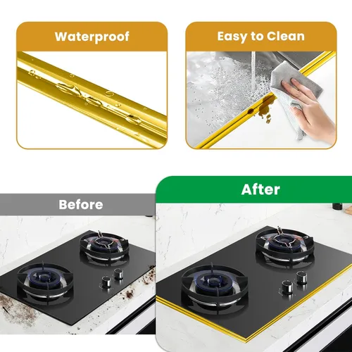 Vista 3 de SNAIL GARDEN Sellador de cinta para calafatear, tira de sellado autoadhesiva, sello hermético para baño, cocina, fregadero y bañera (dorado)