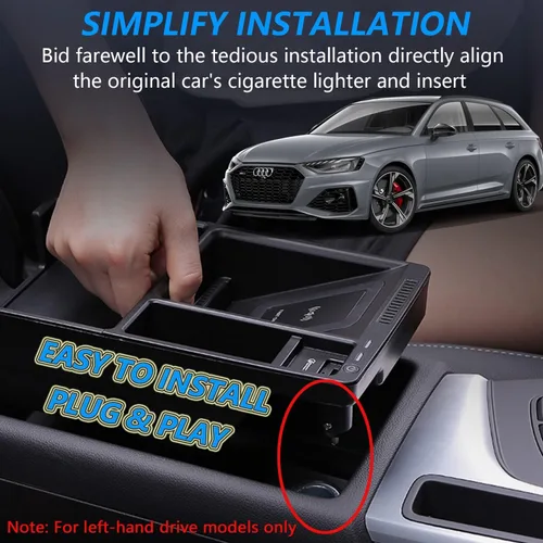Vista 3 de Cargador de coche inalámbrico para Audi A4/S4/A5/S5/RS5 2017 2018 2020 2021 2022 RS4 2019 2020 2021 2022, almohadilla de carga rápida de 15 W
