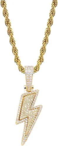 Vista 16 de JINAO Hip Hop - Colgante con diseño de rayo chapado en oro de 18 quilates con circonita cúbica con micropave de imitación de diamante para hombres