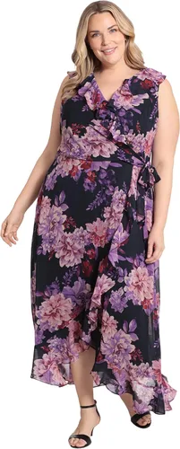 Vista 6 de London Times Vestido midi pequeño sin mangas con detalle de volantes para mujer