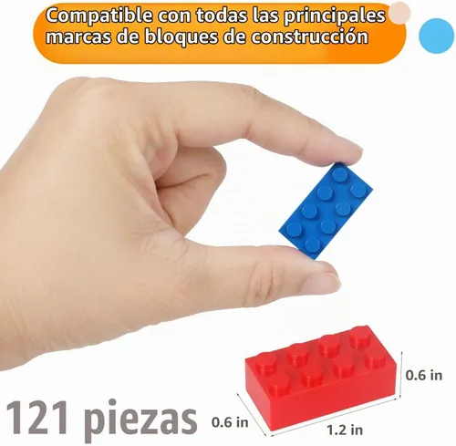 Vista 3 de Bloque de construcción multicolor, 121 piezas de 2 x 4, compatible con bloques de construcción clásicos, juguetes creativos de bloques