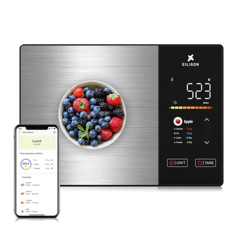 Vista 10 de EILISON Báscula inteligente de cocina con calculadora de nutrición, báscula digital de alimentos, pantalla a color TFT grande, aplicación Bluetooth