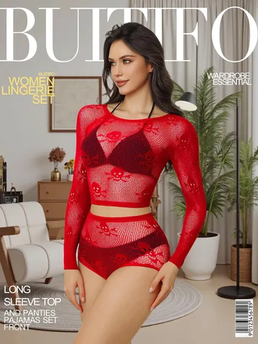 Vista 3 de Buitifo Conjunto de lencería para mujer, babydoll de red, sexy, disfraz de calavera para Halloween