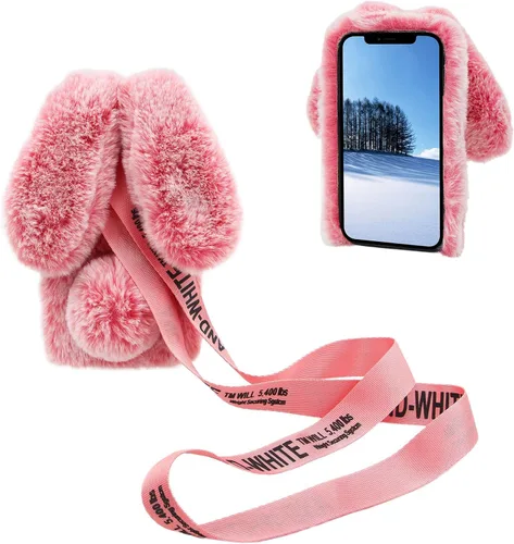 Vista 7 de 3D Bunny Ears Plush Case for iPod Touch 5/6 / 7 with Crossbody Strap, Winter Warm Handmade Bling Diamond Soft Rabbit Fluffy Furry Fur Shockproof